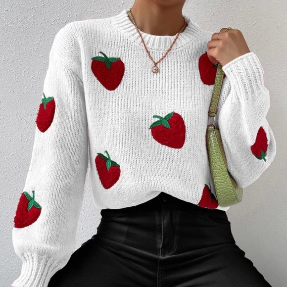 . Sweaters - Strawberry Embroidery knit Sweater top